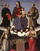 PERUGINO, Pietro Madonna and Child with Four Saints (Tezi Altarpiece) af Spain oil painting reproduction